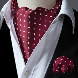 HISDERN Men's Cravats Maroon Ascot Ties for Men and Pocket Square Set Woven Classic Polka Dot Burgundy Ascot Scarf for Men Handkerchief Wedding Party