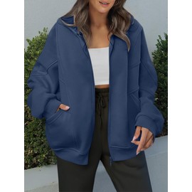 ANRABESS Women's Oversized Full Zip Up Sweatshirts Jacket 2025 Fall Fleece Long Sleeve Hoodies Outfits Navy Blue Large