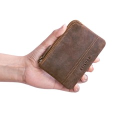 STILORD 'Tarlo' Leather Key Case RFID Key Bag Coin Purse Mini Wallet with Key Ring Vintage Genuine Leather, Colour:Middle Brown