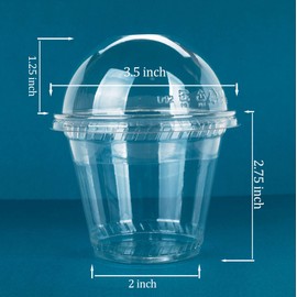 Golden Apple, 9oz-50sets. Clear Plastic Cups with no holes Dome lids, BPA Free