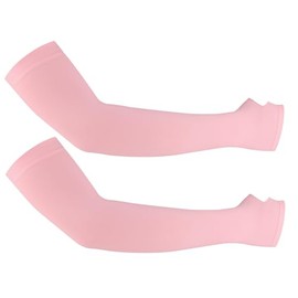 SUXEOTS New Cooling Arm Sleeves with Thumb Hole for Men and Women, UV Sun Protection Sleeves for Summer Sports, High Elasticity and Anti-Slip Ice Silk Sleeve (1, Light Pink)