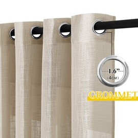 NICETOWN Taupe Linen Curtain for Sliding Glass Doors, 52 inches Wide Linen Textured Semi Sheer Backdrop Large Window Curtain for Bedroom Dining Living Room, W52'' x L108'', 1 Panel