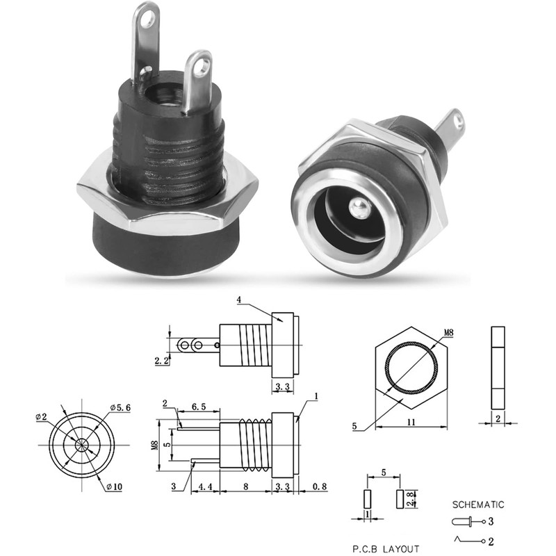 GERUI Pack of 50 DC Socket 5.5 x 2.1 mm