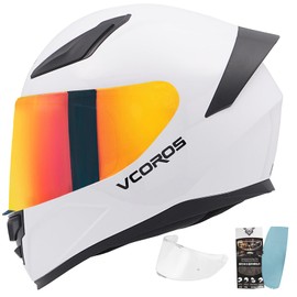 VCOROS Full Face Motorcycle Helmet for Unisex-Adults DOT Approved WS-609 Motorbike Street Bike Racing Helmets with Visor and Anti-Fog Film(Gloss White,M)