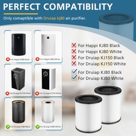 4 Pack KJ80 Replacement Filter, 3-in-1 KJ80 H13 HEPA Filter High Efficiency Air Purifier Filter Replacement for Druiap KJ80 (Not for KJ150 Model Air Purifier), Compared to part# AF3080