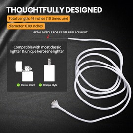 SOMGEM Flint & Wick Replacement Parts, Universal Lighter Accessories Repair Kit for Fluid Lighter (40 Inches Lighter Wick with Metal Guide Needle, 200 Pices Flint Stones, 10 Pices Cotton, Screw Tool)