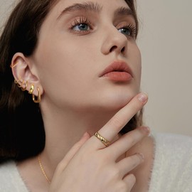 CATOR 6 Pairs Helix Piercings Gold Earrings Silver 925 Hoop Earrings Set for Girls Women Hypoallergenic Hoop Earrings Silver 925 Small Multipack Medium Large Statement Earrings Jewellery Set for