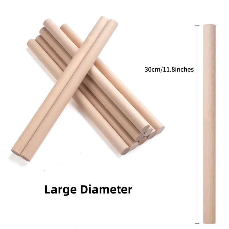 FUZVOL 10 Pcs 300mm X10mm Diameter Natural Round Wooden Dowels,Long