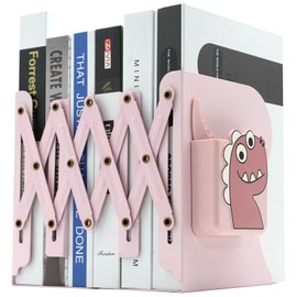 Simplesun Adjustable Book Ends for Heavy Books, Cute Metal Heavy Duty Bookends for Shelves, Book Organizer for Kids Desk (Pink)