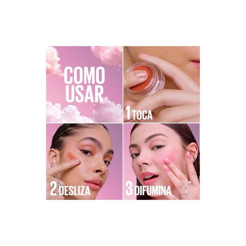 Maybelline Cloudtopia Blush para mejillas y labios,14H, tono carmesí divino