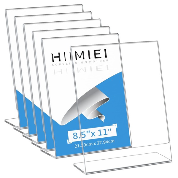HIIMIEI Acrylic Slant Sign Holder 8.5x11 6 Pack, Plastic Table Menu Display Stand Holder, Plexi Single Ad Frame for Restaurants,Hotels,Stores