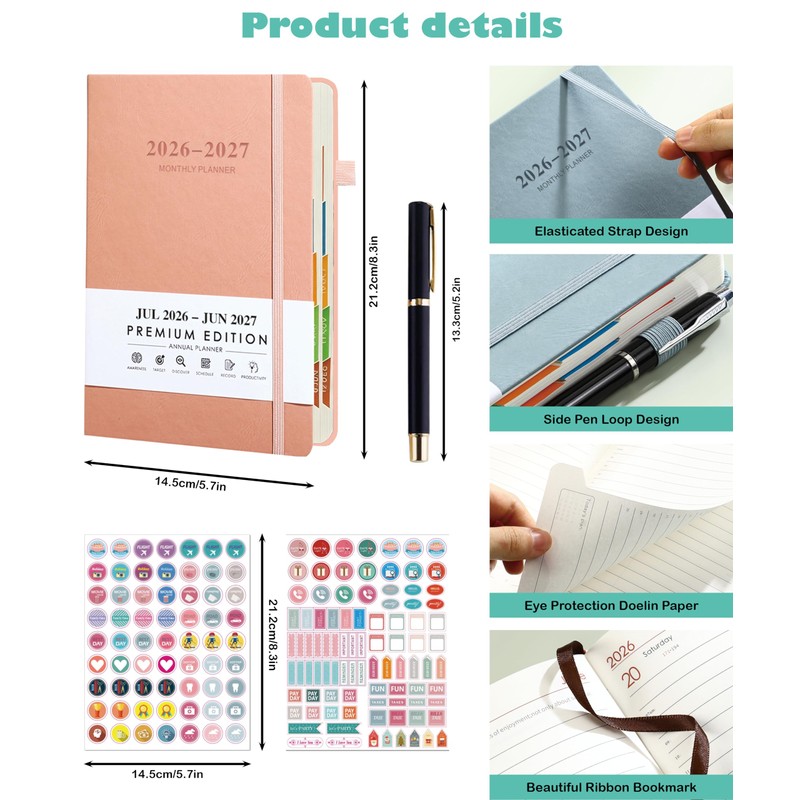 NEYSA Diary 2026 2027 A5 Page Per Day, Hardcover Daily