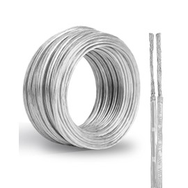 28 Gauge PVC Covered Copper Wire 30FT, UL 2468 28 AWG 2 Conductor Tinned Copper 28/2 Flexible Transparent Cable for String Lamp Cord, LED Light Strip, DIY, Festival Decor, Sound, Speaker, 300V