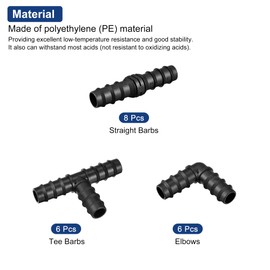 sourcing map Irrigation Fittings Kit Hose Barbed Connectors 19.5mm Barbed for 3/4 Inch Drip Tubing (Black, 8 Straight Barbs 6 Tee Barbs 6 Elbows)