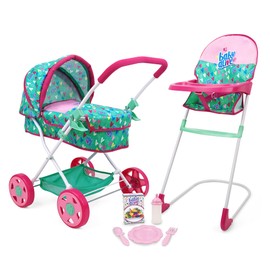 Baby Alive: Travel N' Feed Set - 7pcs - Green, Pink, Hearts - Stroller, Highchair, Bag, Feeding Accessories, Set for Dolls Up to 18", Kids Toy, Ages 3+