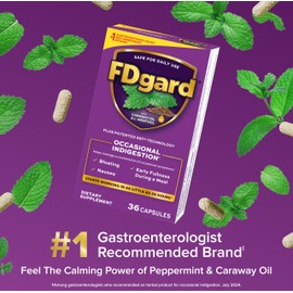 FDgard Gut Health Supplement, Indigestion, Nausea & Bloating, Upset Stomach, 36 Capsules