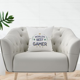 MUGFFINS GAMER Cushion Padding included - in English - World's Best - Funny gift - Pillow: cover and filling 15.7x15.7 inches