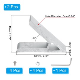 PATIKIL 45 Degree Angle Corner Brackets, 1Set 2.32x0.55 Inch Aluminum Extrusion Profile Accessories Corner Brace Joint Connectors for 2020 Series (Silver)