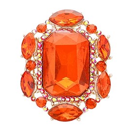 Rosemarie & Jubalee Women's Statement Emerald Cut Glass Crystal Stretch Cocktail Ring (Orange Crystal Gold Tone)