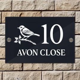 Badgemaster Modern Anthracite House Number Sign Plaque Stainless Steel Standoffs 20cm x 13cm Bird