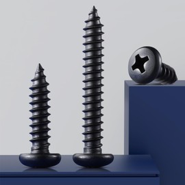 BNUOK #4 x 3/4 Inch Pan Head Wood Screws, Phillips Drive, Black Oxide Stainless Steel 304 (18-8), Self Tapping for Wood, Sheet Metal Screws, 200 Pack