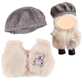 17cm Doll Clothes 2 Pcs Set – 1 White Bear Fur Clothes & 1 Brown Hat for 15-17cm Dolls Outfit,Fashion Mini Doll Accessories (No Dolls)