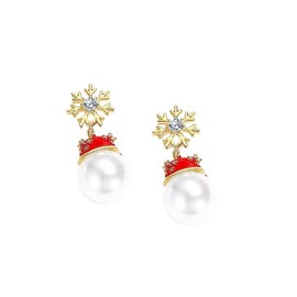 Santa Shell Pearl Snowflake Dangle Earrings for Women Girls Gold Plated Silver Post 12mm Pearls Ball Snowman Crystal Charms Drop Dangling Stud Earring Dainty Christmas Festival Jewelry