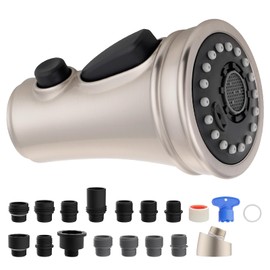 iFealClear Universal Pull Down Kitchen Faucet Spray Head, 3 Function Kitchen Sink Sprayer Replacement Nozzle, Compatible with Moen, Delta, Kohler, 15 Adapters, Brushed Nickel