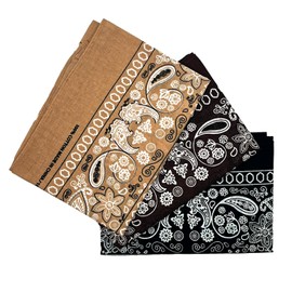 SoSun 22x22 Bandana, Face Mask, Square Scarf, Headwear, Multipacks Made From 100% Cotton (3, Black, Khaki, Brown, 22 X 22 Inches)