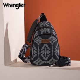 Montana West Wrangler Slingbag Southwestern Print Small Canvas Sling Bag Boho Crossbody Embossed Braid Chest Bag WG2212-226BK