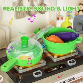 Kids Play Kitchen Set, Toddler Kitchen Playset with Light & Sound, Cooking Stove, Play Sink, Coffee Maker, Play Food Toy and Kitchen Accessories, Kitchen Toy for Kids Girls Boys 1-3 - Green