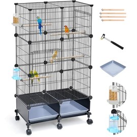VISCOO Upgraded Encrypted 46-Inch Bird Cage, with Wooden Perches, Metal Parakeet Cage with Slide-Out Tray, Water Bottle&Feeder, Bird Cages for Parrot,Parakeets,Cockatiel,Lovebird,Small Mid-Sized Birds