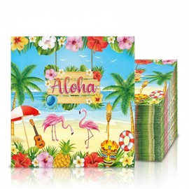 60 tovaglioli di carta hawaiani, fenicottero, decorazione per feste, 33 x 33 cm, per feste estive, tovaglioli di carta, usa e getta, per ragazzi, ragazze, donne, fiori tropicali, spiaggia, decorazione