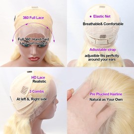 DJFG 26 Inch 360 Lace Front Wigs Human Hair 613 Lace Front Wig Human Hair 200 Density Body Wave HD Lace Front Wigs Human Hair Full Lace