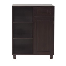 Elegant Home Fashions Catalina Freestanding Floor Cabinet Wooden Bathroom Kitchen Home Storage Organizer with 3 Open Shelves 1 Drawer 1 Door, Espresso