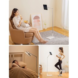 Viozon Tablet Floor Stand-Flexible Long Arm Tablet&Phone Holder,360° Angle Adjustable,Aluminum Alloy,Bedside,Sofaside,Desk,Compatible with 3.5-11 inches iPad,Kindle, iPhone 16 15 Plus/Pro Max -White