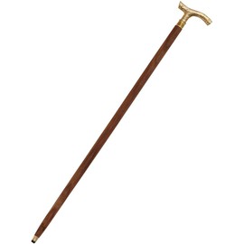 FYNJREX Walking Stick Cane - Handmade Wooden Walking Cane with Brass Handle, 37 inches Brass T Shape Handle in Golden Tone
