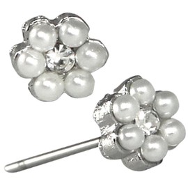 Simple Faux Pearl Flower Crystal Center Stud Earrings