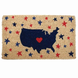 tag 18" x 30" Red White Blue USA Map with Stars Rectangle Indoor and Outdoor Coir Door Welcome Mat 4th of July Patriotic Beige Background 1'6X2'6" Multicolor