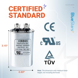[2025 Updated] BlueStars 10 uF MFD ±5% 370/440V CBB65 Oval Run Start Capacitor Replacement Part - Fit for AC Motor Run or Fan Start and Cool or Heat Pump Air Conditioner
