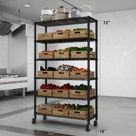 EZPEAKS 6-Tier NSF Certified Storage Shelves, 18" D X 48" W X 72" H Heavy Duty Steel Wire Shelving Unit with Wheels and Adjustable Feet, Used as Pantry Shelf, Garage or Bakers Rack Kitchen Shelving