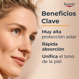 Eucerin Sun Face Hydro-Fluid FPS 50 + Tono Claro 50ml Protector Solar Facial con Color, textura ligera, suave y refrescante. Rápida absorción sin sens