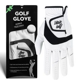 Golf Gloves Men Right Handed Golfer Left Hand Leather 1 Pack, Mens Golf Glove Breathable Weathersof Grip Soft Comfortable, Fit Size Small Medium ML Large XL (White, X-Large, Worn on Left Hand)