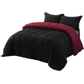 3 Piece All Season Goose Down Alternative Comforter Set,Duvet Insert Stand Alone 2 Shams,Reversible Box Stitched Quilted Comforter Corner Duvet Tabs,Soft Plush (Black, Queen)…