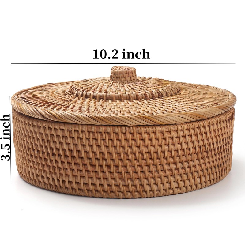 Rattan Basket With Lid, Lidded Wicker Storage Basket for Organizing,