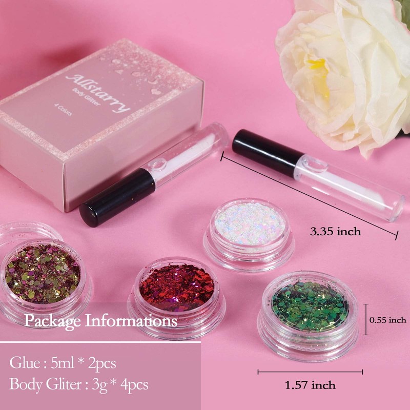 Allstarry Holographic Chunky Body Glitter 4 Colors Cosmetic Face Glitter