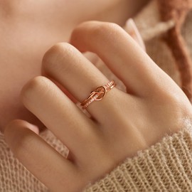 AIBELOPY Heart Ring Mother Daughter Friendship Knot Rings Stackable Rings for Women Promise Rings for Her Sterling Silver Ring 14K Gold Plated Cubic Zirconia Ring Birthday Gifts for Mom from Daughter,