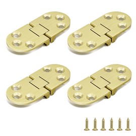 SHRJ 4 Pcs Brass Butler Tray Hinge Round Edge, 180 Degree Folding Flip Top Hinge Ellipse Table Clamshell Hinge for Folding Furniture Sewing Machine with Screws