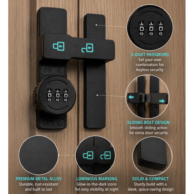 Combination Door Lock for Privacy – 3-Digit Keyless Latch for