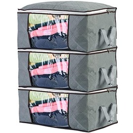 combocube 3Pcs Jumbo Zippered Storage Bag for Closet King Comforter, pillow, quilt, bedding, Clothes, Blanket Organizers with Large Clear Window & Carry Handles Space Saver